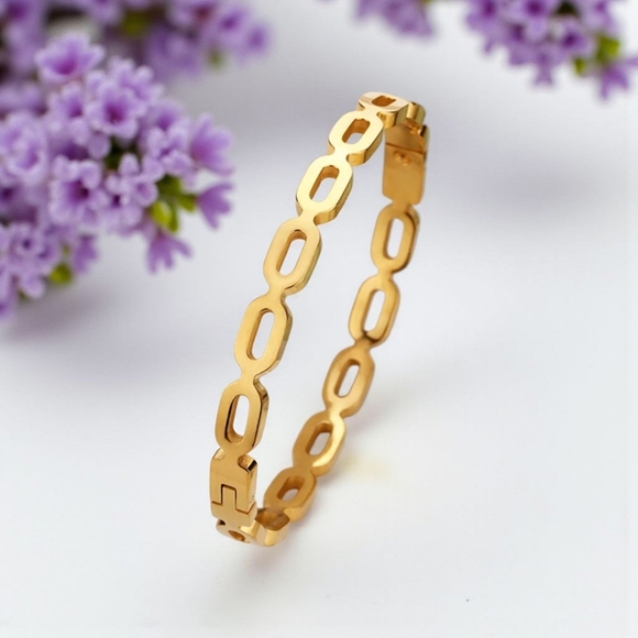 🆕️ Minimalist Link Chain Bangle 18K Gold Plated Stainless Steel Modern Chic - Picture 6 of 13